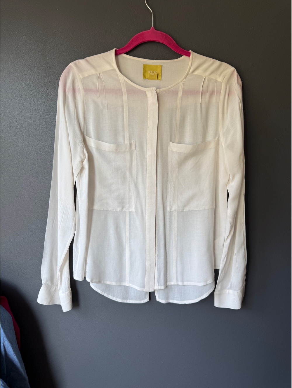 Maeve White Long Sleeve Blouse with Front Pockets, Size 4